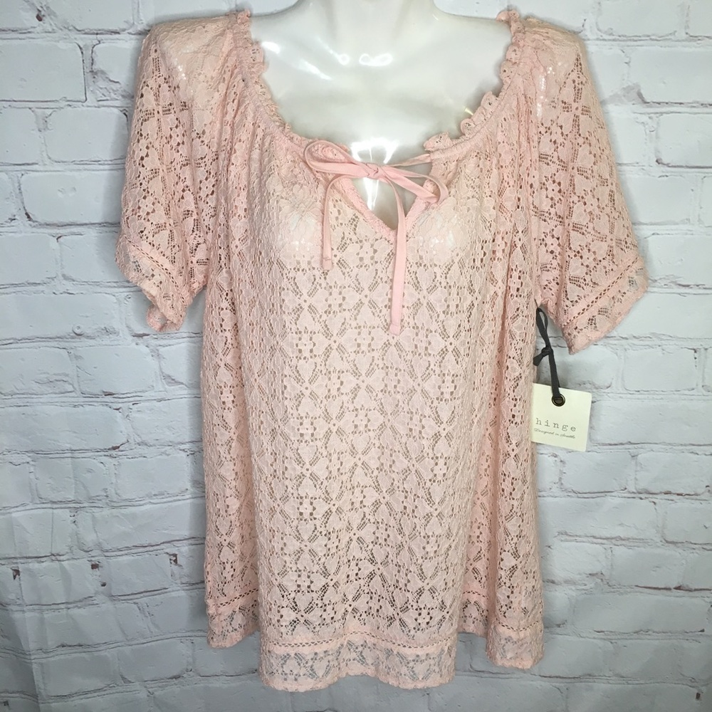 Hinge Dusty Pink Eyelet Pullover Blouse Size Med